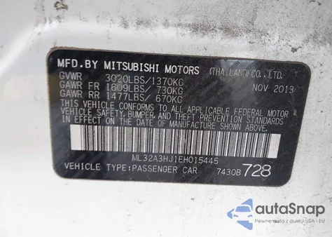 2014 Mitsubishi Mirage De from USA, damaged, VIN ML32A3HJ1EH015445